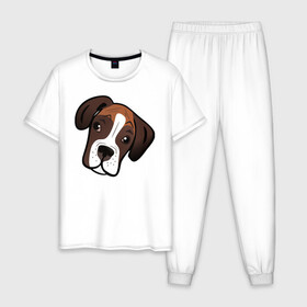 Мужская пижама хлопок с принтом Боксер в Петрозаводске, 100% хлопок | брюки и футболка прямого кроя, без карманов, на брюках мягкая резинка на поясе и по низу штанин
 | Тематика изображения на принте: лучший друг человека | немецкий боксер | собака