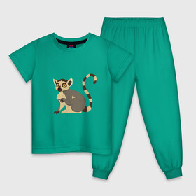 Детская пижама хлопок с принтом Удивлённый Кошачий Лемур в Петрозаводске, 100% хлопок |  брюки и футболка прямого кроя, без карманов, на брюках мягкая резинка на поясе и по низу штанин
 | Тематика изображения на принте: art | cute lemur | illustration | lemur | madagascar | monkey | арт | иллюстрация | лемуровые | мадагаскар | мартышка | милый лемур | обезьянка | полуобезьяна | примат | приматы | рисунок