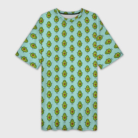 Платье-футболка 3D с принтом Авокадики в Петрозаводске,  |  | avocado | food | fruit | pattern | vegan | vegetarian | авокадо | веган | вегетарианство | еда | зарядка | зелёная | паттерн | правильное питание | фрукт | фрукты