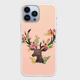 Чехол для iPhone 13 Pro Max с принтом олень рога цветы в Петрозаводске,  |  | Тематика изображения на принте: ветки | голова | градиент | звери | косуля | лес | лето | лось | олененок | олень | природа | рога | силуэт | цветы