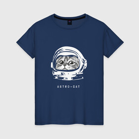 Женская футболка хлопок с принтом Astro-cat в Петрозаводске, 100% хлопок | прямой крой, круглый вырез горловины, длина до линии бедер, слегка спущенное плечо | astronaut | cat | space | астронавт | космонавт | космос | кот