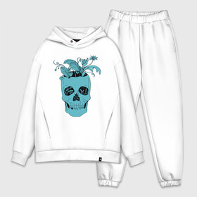 Мужской костюм хлопок OVERSIZE с принтом Цветущий череп в Петрозаводске,  |  | flowers | plants | skull | кости | растения | цветы | череп