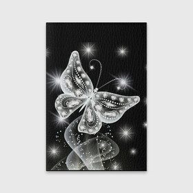 Обложка для паспорта матовая кожа с принтом Белая бабочка в Петрозаводске, натуральная матовая кожа | размер 19,3 х 13,7 см; прозрачные пластиковые крепления | бабочка | блестки | блестящая бабочка | черно белое