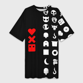 Платье-футболка 3D с принтом Любовь, смерть и роботы в Петрозаводске,  |  | love death robots | netflix | анимационные | знаки | иконки | кибер | крест | логотипы сериалов | нетфликс | роботы | сердце | сериалы | символы | черепа | черно белый