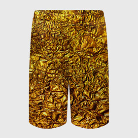 Детские спортивные шорты 3D с принтом Сусальное золото в Петрозаводске,  100% полиэстер
 | пояс оформлен широкой мягкой резинкой, ткань тянется
 | Тематика изображения на принте: gold | золото | золотой | мятая | сусальное | фольга