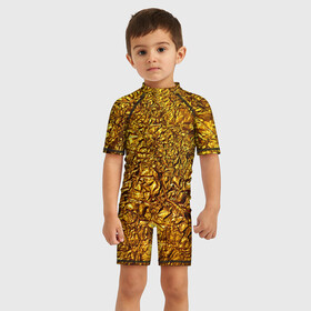 Детский купальный костюм 3D с принтом Сусальное золото в Петрозаводске, Полиэстер 85%, Спандекс 15% | застежка на молнии на спине | Тематика изображения на принте: gold | золото | золотой | мятая | сусальное | фольга