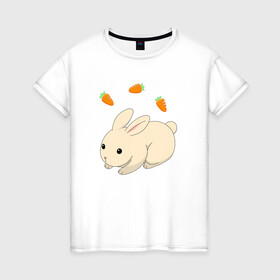 Женская футболка хлопок с принтом кролик с морковкой в Петрозаводске, 100% хлопок | прямой крой, круглый вырез горловины, длина до линии бедер, слегка спущенное плечо | аниме | грызун | домашнее животное | животное | кролик | морковь | овощ | питомец