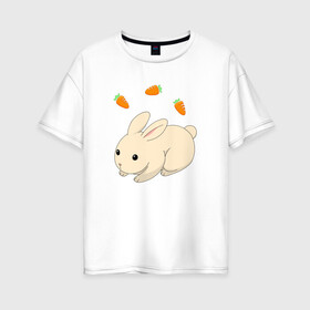 Женская футболка хлопок Oversize с принтом кролик с морковкой в Петрозаводске, 100% хлопок | свободный крой, круглый ворот, спущенный рукав, длина до линии бедер
 | аниме | грызун | домашнее животное | животное | кролик | морковь | овощ | питомец