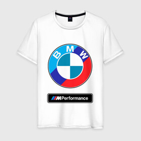 Мужская футболка хлопок с принтом BMW / БМВ / M PERFORMANCE в Петрозаводске, 100% хлопок | прямой крой, круглый вырез горловины, длина до линии бедер, слегка спущенное плечо. | bmw | m style | sport | x3. | x5 | x6 | x7 | авто | автомобиль | беха | бмв | бумер | м пакет | спорт