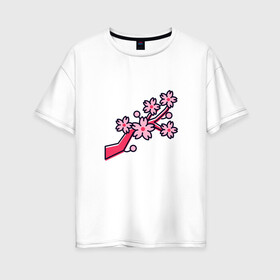 Женская футболка хлопок Oversize с принтом Ветка сакуры в Петрозаводске, 100% хлопок | свободный крой, круглый ворот, спущенный рукав, длина до линии бедер
 | весна | любовь | праздник | цветение | цветы | япония
