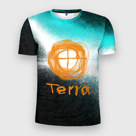 Мужская футболка 3D спортивная с принтом Terra в Петрозаводске, 100% полиэстер с улучшенными характеристиками | приталенный силуэт, круглая горловина, широкие плечи, сужается к линии бедра | белый | земля | знак | оранжевый | символ | терра | черный