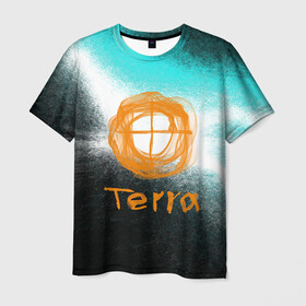 Мужская футболка 3D с принтом Terra в Петрозаводске, 100% полиэфир | прямой крой, круглый вырез горловины, длина до линии бедер | белый | земля | знак | оранжевый | символ | терра | черный