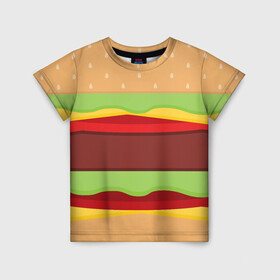 Детская футболка 3D с принтом Бутерброд в Петрозаводске, 100% гипоаллергенный полиэфир | прямой крой, круглый вырез горловины, длина до линии бедер, чуть спущенное плечо, ткань немного тянется | background | burger | fast food | food | hamburger | sandwich | texture | будет | бургер | бутерброд | гамбургер | еда | текстура | фастфуд | фон