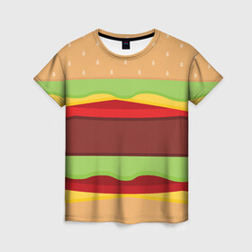 Женская футболка 3D с принтом Бутерброд в Петрозаводске, 100% полиэфир ( синтетическое хлопкоподобное полотно) | прямой крой, круглый вырез горловины, длина до линии бедер | background | burger | fast food | food | hamburger | sandwich | texture | будет | бургер | бутерброд | гамбургер | еда | текстура | фастфуд | фон