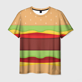 Мужская футболка 3D с принтом Бутерброд в Петрозаводске, 100% полиэфир | прямой крой, круглый вырез горловины, длина до линии бедер | background | burger | fast food | food | hamburger | sandwich | texture | будет | бургер | бутерброд | гамбургер | еда | текстура | фастфуд | фон