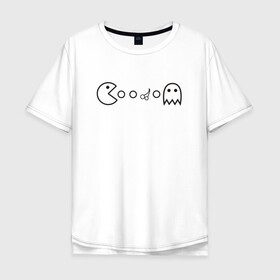 Мужская футболка хлопок Oversize с принтом Пакман в Петрозаводске, 100% хлопок | свободный крой, круглый ворот, “спинка” длиннее передней части | art | cherry | game | ghost | pacman | арт | вишня | игра | пакман | привидение | призрак