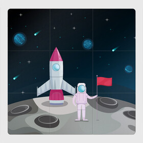 Магнитный плакат 3Х3 с принтом Астронавт покоряет космос в Петрозаводске, Полимерный материал с магнитным слоем | 9 деталей размером 9*9 см | astronaut | moon | planets | rocket | shuttle | space | stars | звёзды | космонавт | космос | луна | планеты | ракета | шаттл