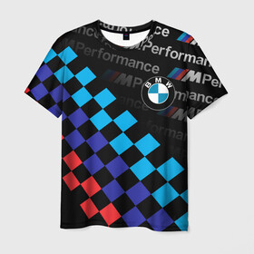 Мужская футболка 3D с принтом BMW / ФЛАГ/ M PERFORMANCE в Петрозаводске, 100% полиэфир | прямой крой, круглый вырез горловины, длина до линии бедер | bmw | m performance | m style | sport | x3 | x5 | x6 | x7 | авто | автомобиль | беха | бмв | бумер | м пакет | м перфоманс | спорт | финишный флаг.