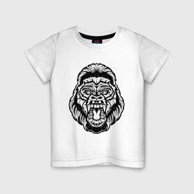 Детская футболка хлопок с принтом Злая Горилла в Петрозаводске, 100% хлопок | круглый вырез горловины, полуприлегающий силуэт, длина до линии бедер | Тематика изображения на принте: animal | beast | gorilla | monkey | горилла | животные | зверь | конг | обезьяна | природа | хищник
