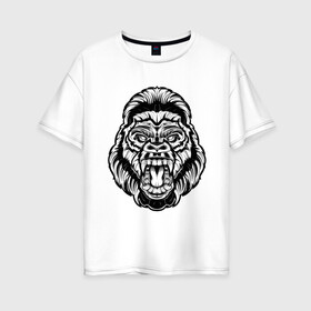 Женская футболка хлопок Oversize с принтом Злая Горилла в Петрозаводске, 100% хлопок | свободный крой, круглый ворот, спущенный рукав, длина до линии бедер
 | animal | beast | gorilla | monkey | горилла | животные | зверь | конг | обезьяна | природа | хищник
