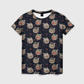 Женская футболка 3D с принтом Котомания YES в Петрозаводске, 100% полиэфир ( синтетическое хлопкоподобное полотно) | прямой крой, круглый вырез горловины, длина до линии бедер | коты | кошки | настроение | рисование | характер | эмоции