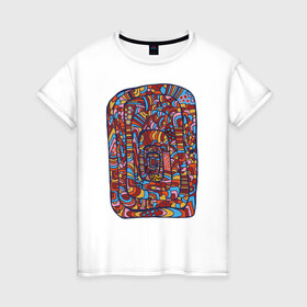 Женская футболка хлопок с принтом Африканская мелодия в Петрозаводске, 100% хлопок | прямой крой, круглый вырез горловины, длина до линии бедер, слегка спущенное плечо | африка | графика | колорит | экзотика | этника