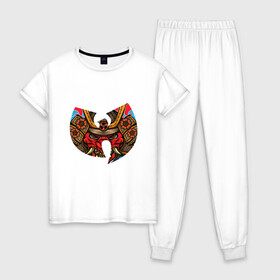 Женская пижама хлопок с принтом Wu-Tang Dragon в Петрозаводске, 100% хлопок | брюки и футболка прямого кроя, без карманов, на брюках мягкая резинка на поясе и по низу штанин | black | hiphop | method man | music | new york | nyc | odb | old school | rap | rza | wu tang clan | wutang | ву тэнг | граффити | микрофон | музыка | нью йорк | рэп | рэпер | хипхоп