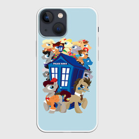 Чехол для iPhone 13 mini с принтом My little pony x Doctor Who в Петрозаводске,  |  | my little pony | весёлая пинки пай | добрая флаттершайн | доктор кто | дружба это чудо | единорог | единороги | май литл пони | мульт | мультфильм | радуга дэш | селестия | спайк | сумеречная искорка