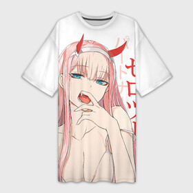 Платье-футболка 3D с принтом Darling in the Franxx Zero Two в Петрозаводске,  |  | 02 | anime girl | darling in the franxx | zero two | аниме | дарлинг во франксе | девушка с розовыми волосами | манга | милый во франксе | ноль два | розовые волосы | тян