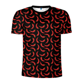 Мужская футболка 3D спортивная с принтом Hot pepper в Петрозаводске, 100% полиэстер с улучшенными характеристиками | приталенный силуэт, круглая горловина, широкие плечи, сужается к линии бедра | Тематика изображения на принте: жгучий перец | красный перец | перец | принт с перцем