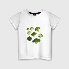 Детская футболка хлопок с принтом брокколи в Петрозаводске, 100% хлопок | круглый вырез горловины, полуприлегающий силуэт, длина до линии бедер | Тематика изображения на принте: брокколи | еда | овощи | правильное питание