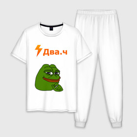 Мужская пижама хлопок с принтом ДВАЧ / DVACH / 2CH PEPE / ПЕПЕ в Петрозаводске, 100% хлопок | брюки и футболка прямого кроя, без карманов, на брюках мягкая резинка на поясе и по низу штанин
 | 2ch | 2ч | dva4 | два.ч | двач | мемы | сап | форум