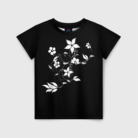 Детская футболка 3D с принтом Цвета цветов черное в Петрозаводске, 100% гипоаллергенный полиэфир | прямой крой, круглый вырез горловины, длина до линии бедер, чуть спущенное плечо, ткань немного тянется | black | colors | flowers | grape | plant | виноград | растение | цвета | цветов | черное