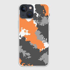 Чехол для iPhone 13 mini с принтом Камуфляж (огненный) в Петрозаводске,  |  | камуфляж | милитари | огненный | огонь | оранжевый
