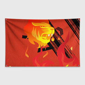 Флаг-баннер с принтом Огненный лев в Петрозаводске, 100% полиэстер | размер 67 х 109 см, плотность ткани — 95 г/м2; по краям флага есть четыре люверса для крепления | красный | лев | линии | огненный | огонь | пламя | рисунки
