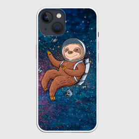 Чехол для iPhone 13 с принтом Милый ленивец в космосе в Петрозаводске,  |  | nasa | космонавт | космос | ленивец | метеориты | милый | наса