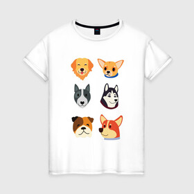 Женская футболка хлопок с принтом Милые собачки в Петрозаводске, 100% хлопок | прямой крой, круглый вырез горловины, длина до линии бедер, слегка спущенное плечо | бульдог | животные | питомцы | собаки | хаски