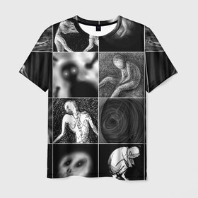 Мужская футболка 3D с принтом Мрачные скетчи Плитка в Петрозаводске, 100% полиэфир | прямой крой, круглый вырез горловины, длина до линии бедер | halloween | sketches | мрачное | рисунки | скетчи | страшное | ужасы | человечки