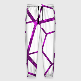 Мужские брюки 3D с принтом Hexagon в Петрозаводске, 100% полиэстер | манжеты по низу, эластичный пояс регулируется шнурком, по бокам два кармана без застежек, внутренняя часть кармана из мелкой сетки | hexagon | lines | purple | violet | линии | фиолетовый многоугольник | шестиугольник