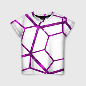 Детская футболка 3D с принтом Hexagon в Петрозаводске, 100% гипоаллергенный полиэфир | прямой крой, круглый вырез горловины, длина до линии бедер, чуть спущенное плечо, ткань немного тянется | hexagon | lines | purple | violet | линии | фиолетовый многоугольник | шестиугольник