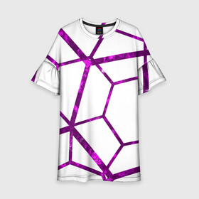 Детское платье 3D с принтом Hexagon в Петрозаводске, 100% полиэстер | прямой силуэт, чуть расширенный к низу. Круглая горловина, на рукавах — воланы | hexagon | lines | purple | violet | линии | фиолетовый многоугольник | шестиугольник