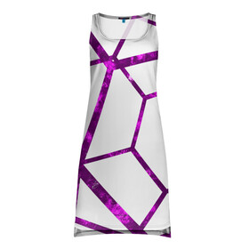 Платье-майка 3D с принтом Hexagon в Петрозаводске, 100% полиэстер | полуприлегающий силуэт, широкие бретели, круглый вырез горловины, удлиненный подол сзади. | hexagon | lines | purple | violet | линии | фиолетовый многоугольник | шестиугольник