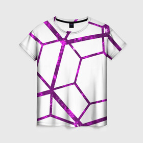 Женская футболка 3D с принтом Hexagon в Петрозаводске, 100% полиэфир ( синтетическое хлопкоподобное полотно) | прямой крой, круглый вырез горловины, длина до линии бедер | hexagon | lines | purple | violet | линии | фиолетовый многоугольник | шестиугольник