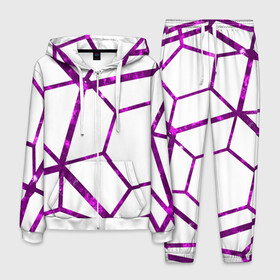 Мужской костюм 3D с принтом Hexagon в Петрозаводске, 100% полиэстер | Манжеты и пояс оформлены тканевой резинкой, двухслойный капюшон со шнурком для регулировки, карманы спереди | hexagon | lines | purple | violet | линии | фиолетовый многоугольник | шестиугольник