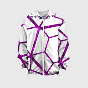 Детская куртка 3D с принтом Hexagon в Петрозаводске, 100% полиэстер | застежка — молния, подол и капюшон оформлены резинкой с фиксаторами, по бокам — два кармана без застежек, один потайной карман на груди, плотность верхнего слоя — 90 г/м2; плотность флисового подклада — 260 г/м2 | hexagon | lines | purple | violet | линии | фиолетовый многоугольник | шестиугольник
