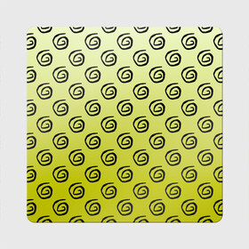 Магнит виниловый Квадрат с принтом узор спиральки на желтом фоне в Петрозаводске, полимерный материал с магнитным слоем | размер 9*9 см, закругленные углы | геометрия | градиент | желтый фон | загогулины | закарлючки | закорлючки | лето | солнце | спираль | спиральки | тренд | узор
