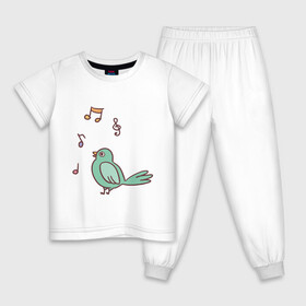 Детская пижама хлопок с принтом птичка зеленая поет в Петрозаводске, 100% хлопок |  брюки и футболка прямого кроя, без карманов, на брюках мягкая резинка на поясе и по низу штанин
 | весна | зеленый птенчик | мелодия | музыка | ноты | оратор | певец | певица | пение | песня | птенец | птица | птичка | птичужка | радость | рисунок | чив | чирик