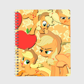 Тетрадь с принтом Applejack pattern в Петрозаводске, 100% бумага | 48 листов, плотность листов — 60 г/м2, плотность картонной обложки — 250 г/м2. Листы скреплены сбоку удобной пружинной спиралью. Уголки страниц и обложки скругленные. Цвет линий — светло-серый
 | my little pony | дружба это чудо | единорог | единороги | май литл пони | мульт | мультфильм