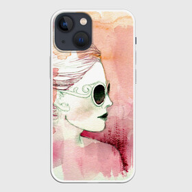 Чехол для iPhone 13 mini с принтом Девушка в Петрозаводске,  |  | Тематика изображения на принте: в очках | девушка | рисунок акварелью | розовая акварель