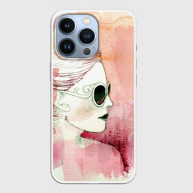 Чехол для iPhone 13 Pro с принтом Девушка в Петрозаводске,  |  | Тематика изображения на принте: в очках | девушка | рисунок акварелью | розовая акварель